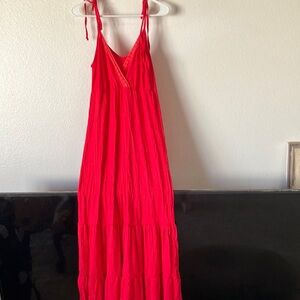 Tie-Shoulder Red Maxi Dress - Women's Summer Slip Dress